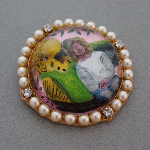 Essex crystal reverse intaglio girl and budgie