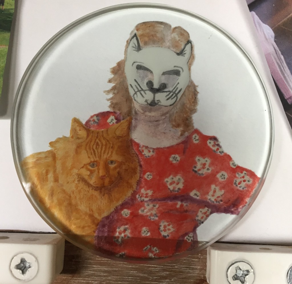 reverse intaglio carvingon flat glass with painting in progress