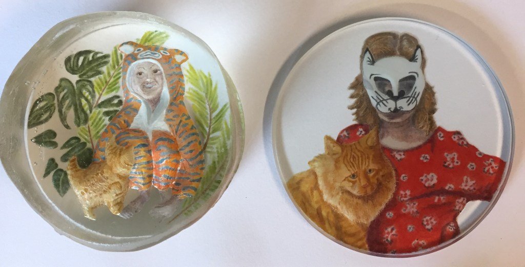 reverse intaglio crystal with enamel painting