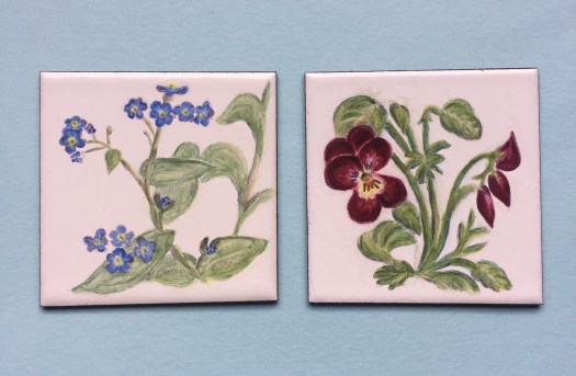 Flower studies. Fine enamel fired onto pre-enamelled metal blanks